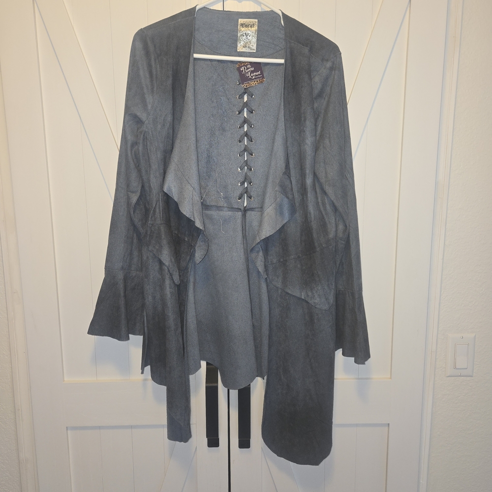 Gray Suede Jacket with Lace-Up Detail
